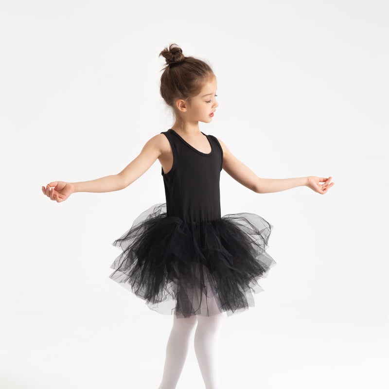 Tutu.kk Girls' Camisole Dance Tutu Leotard with Fluffy 4-Layers Skirt Tutu Dress for Dance, Gymnastics and Ballet Black 5-6 Years - Image 2